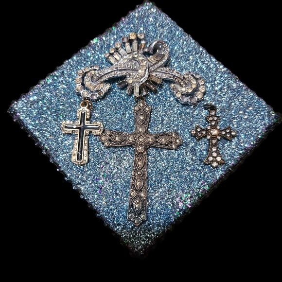 Handmade Rhinestones Silver Cross Pendants One Of A Kind Gift Or Trinket Box - Picture 4 of 11